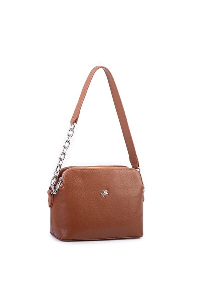 Nas Bag Kadın Omuz ve Çapraz Zincirli ve Uzun Çift Askılı (20x15 cm) Taba Vic...