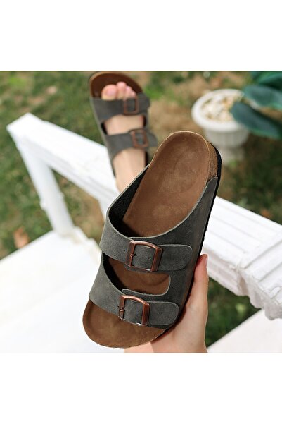 Kanonik Education Rıno Khaki Green Nubuck Slippers