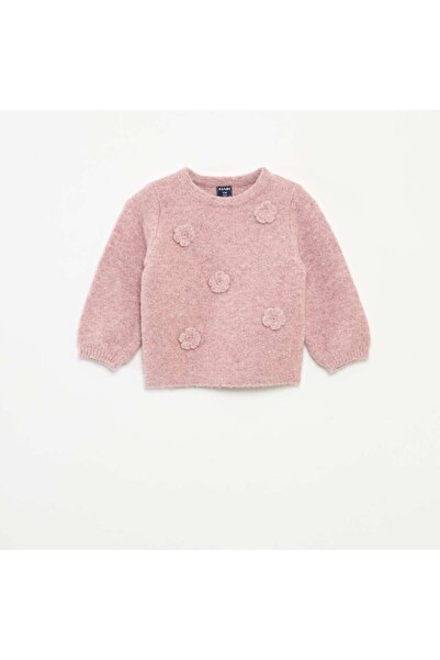 KİABİ Round Neck Sweater with Flower Patch PINK