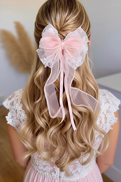 TAKIŞTIR Pink Color Ribbon Figured Pearl Detailed Vending Machine Buckle