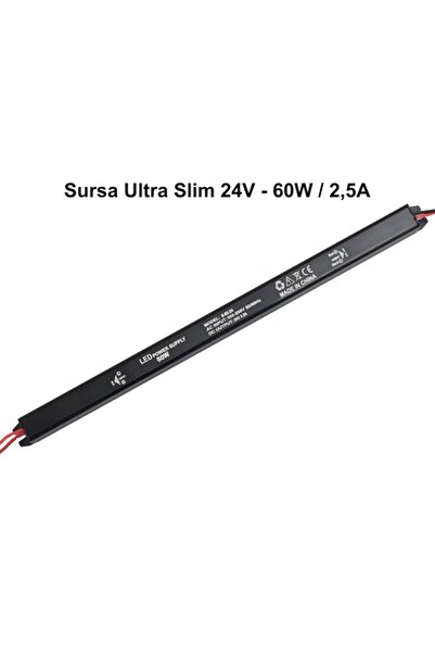 ElectroAZ Sursă de alimentare, Ultra Subțire Neagră, 24V, 60W, 2.5A, Interior, IP20