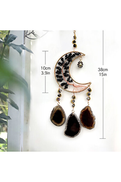 Generic Natural Black Obsidian Car Hanging — Agate Tree of Life Pendant for Protection