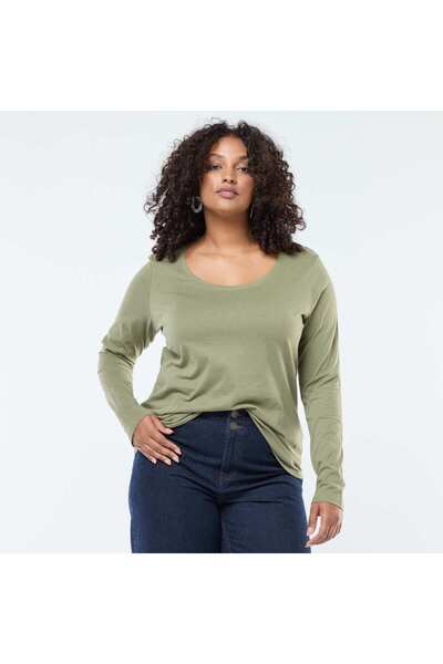 KİABİ Plain long-sleeved jersey T-shirt GREEN