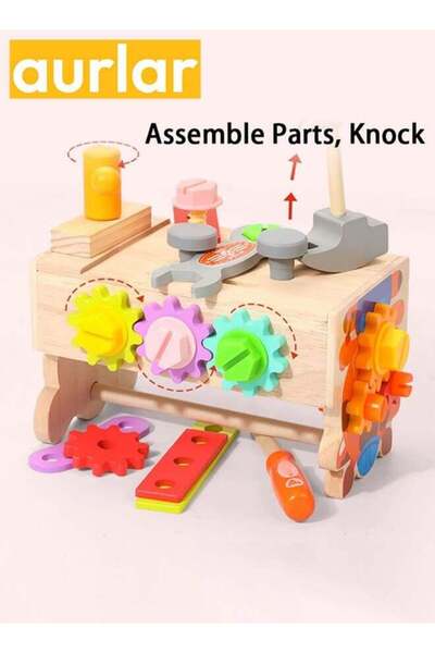 Aurlar ألعاب بناء تعليمية مع صندوق أدوات، مناشير، مطارق، براغي وألغاز