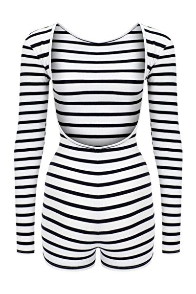 La Sarta Bellevie Long Sleeve Black and White Jumpsuit with Shorts