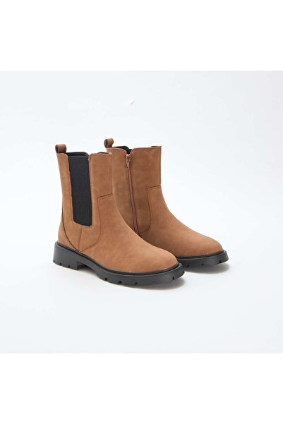 KİABİ Faux leather Chelsea boots with elasticated gussets BROWN