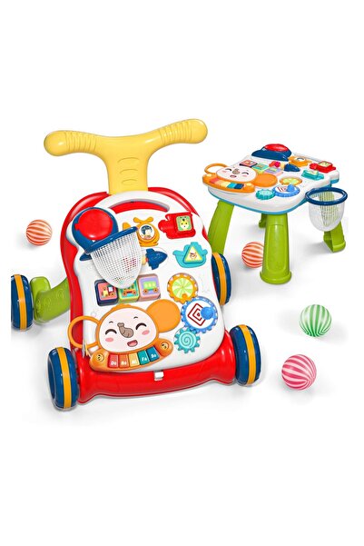 COOYA 2 in 1 Baby Walker Sit Stand Up Trolley Toddler Tray Removable Play Tray Music Learning Toy