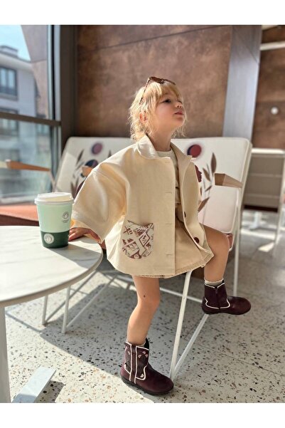 Balerinikizler Girl's Bohemian Jacquard Pocketed Glitter Gabardine Jacket