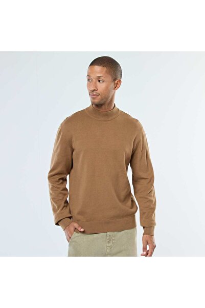 KİABİ سترة خفيفة الوزن محبوكة بدقة برقبة دائرية باللون البني