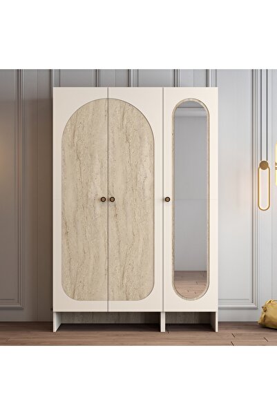 Variant Mobilya Münih 3 Kapılı Aynalı Gardrop (13) - Traverten Mermer