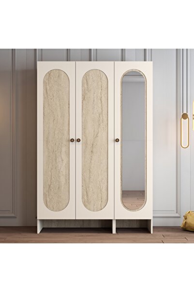 Variant Mobilya Münih 3 Kapılı Aynalı Gardrop (23) - Traverten Mermer