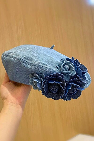 TAKIŞTIR Pălărie cu design denim cu figuri florale de culoare albastră