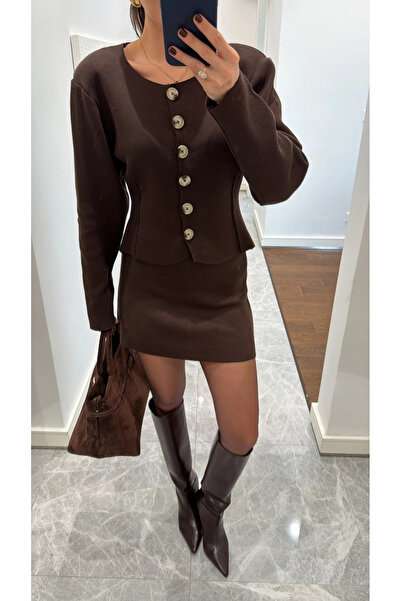 My Blog Brown Knitwear Skirt Suit - 0611