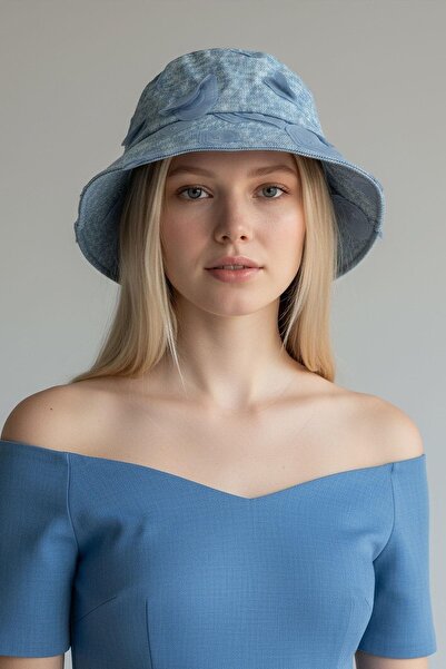 TAKIŞTIR Pălărie cu design de blugi cu figuri de inimă de culoare albastră