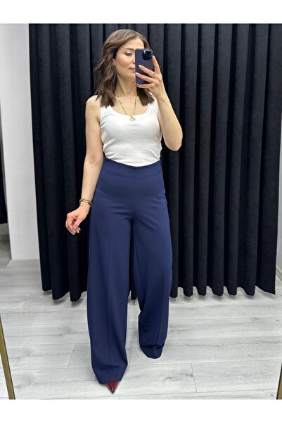 TUNAM BUTİK Ultra Flexible Zipper Closure Palazzo Fabric Pants