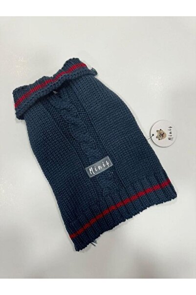 MİNİŞ PET BUTİK Miniş Navy Blue Braided Small Dog Sweater