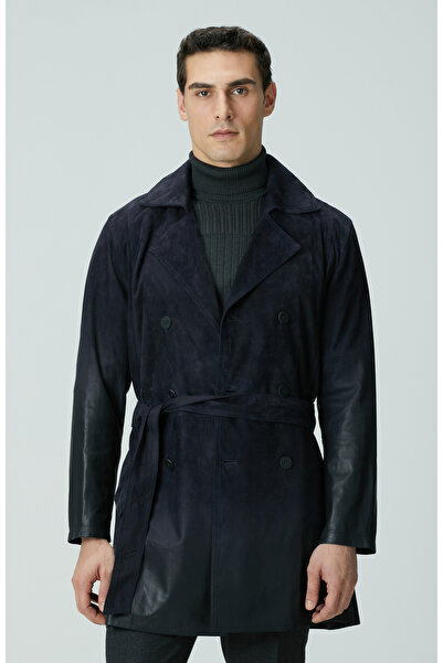 Network Lacivert Çift Taraflı Degrade Süet Pardesü