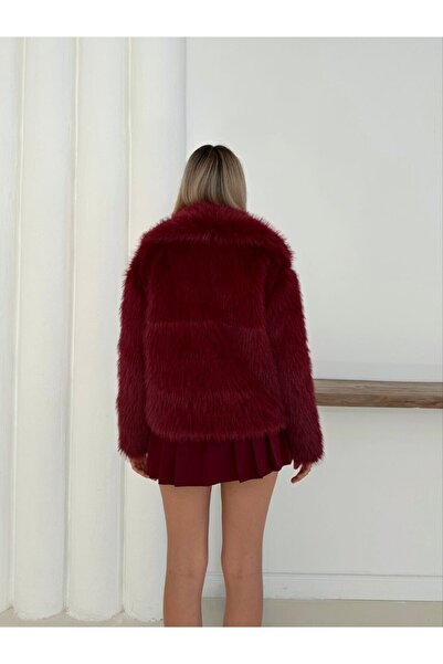 MIZUKI Snap Fastener Shawl with Collar Pocket Faux Faux Fur Coat