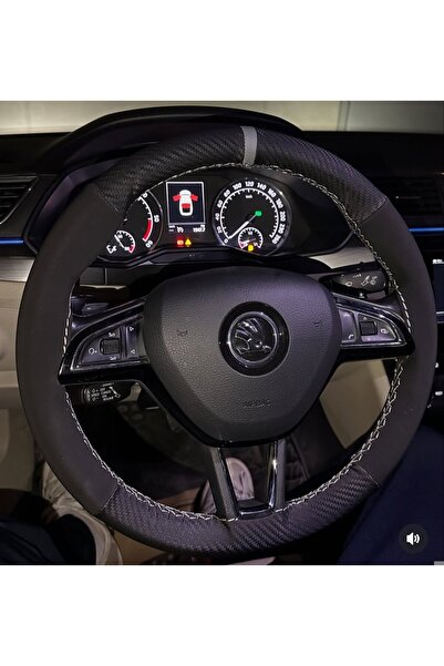 HASBAY DİKİŞLİ DİREKSİYON KILIFI KARBON NUBUK GRİ YÜZÜK / DİKİŞLİ SKODA OCTAV...