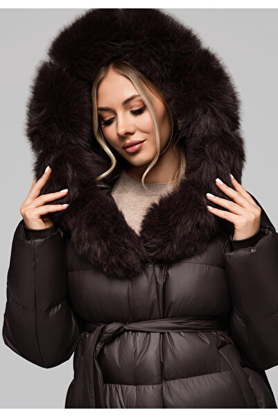 OMBRE Women's Insulated Jacket with Fur OW-JALP-0103 - Brown