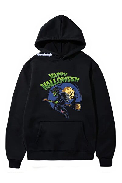 DEEFWEAR Black Witch Happy Halloween Printed Oversized Hoodie Unisex Sweatshirt-Trendmingle