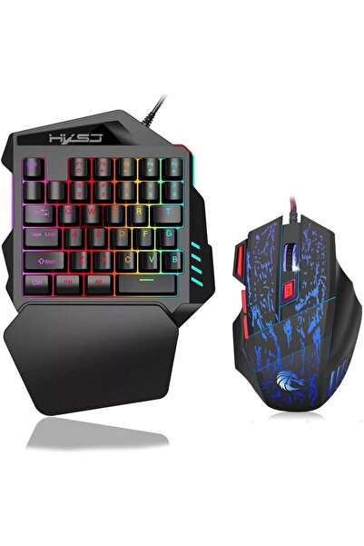 HXSJ J50 One-Handed Gaming Keyboard 35 Keys LED Backlight + Wired Gaming Mouse