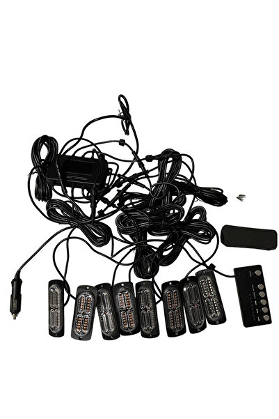 OEM Kit 8 stroboscoape portocalii 12/24V cu telecomanda pe fir - WL-52026-24S(8)