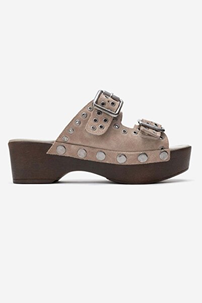 Zeynep Sıradağlı Sandira Women's Leather Clogs Sandals Mink Suede