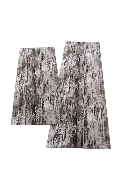 OEM Set of 2 Non-Slip Rugs, Brown with Beige, 60 x 120 / 60 x 240 cm