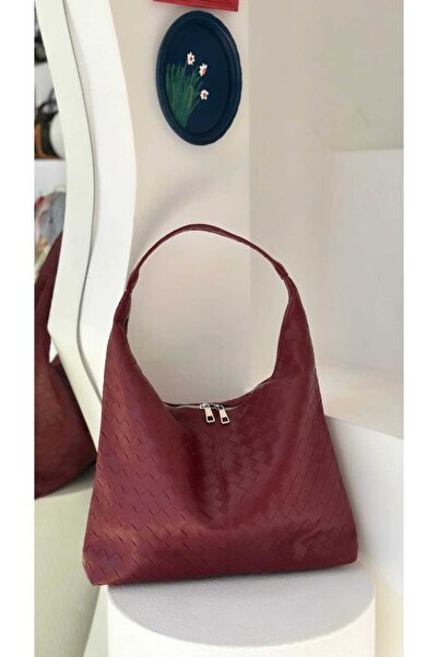Zeynep Keskin Design Leather Women's Shoulder Bag with Knitted Pattern, Casual Look and Large Volume