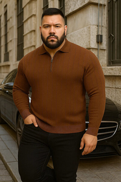 Maccali Ανδρικό πουλόβερ με λαιμόκοψη πόλο σε μεγάλο μέγεθος, χειμερινό, χαλαρό καφέ