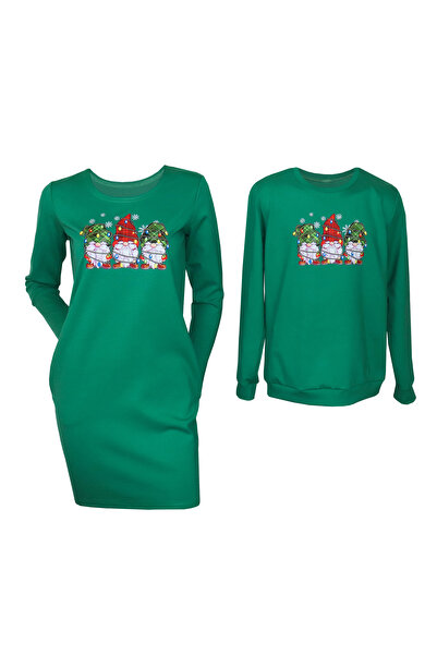 Atelier Anca Socolovschi Couple set, green with Christmas gnomes print, women's M and men's XL