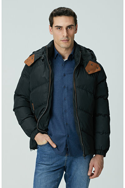 Network Siyah Su İtici Özellikli Deri Garnili Mont