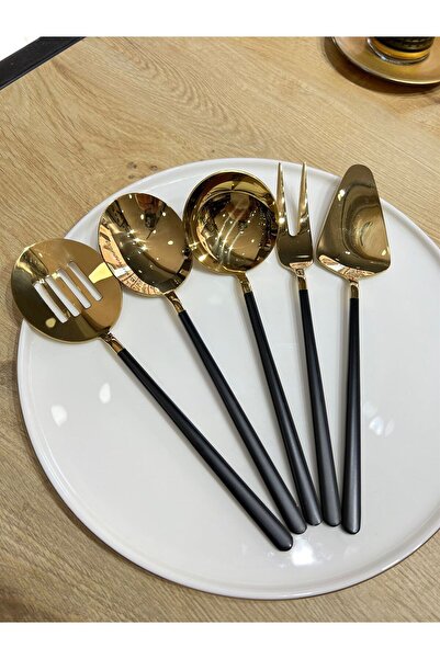 Onedekor 5 Piece Sauce Ladle Serving Set Black Gold