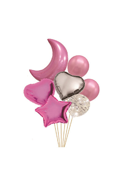 Mirific Party Set of 7 metallic foil party balloons, pink and silver, TZ5143, 55x45x30 cm