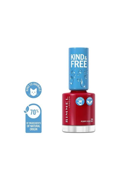 RIMMEL LONDON طلاء أظافر نظيف وصديق للبيئة - طبقة علوية قابلة للتنفس - تركيبة نباتية - خالٍ من القسوة ونباتي - 8 مل - 25 أونصة، لون 156 أحمر الخشخاش