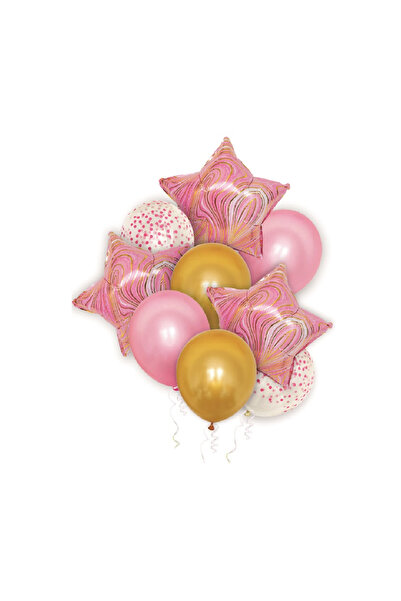 Mirific Party Set of 9 party balloons, metallic foil pink, gold, pink sequins, TZ5159, 45×30 cm