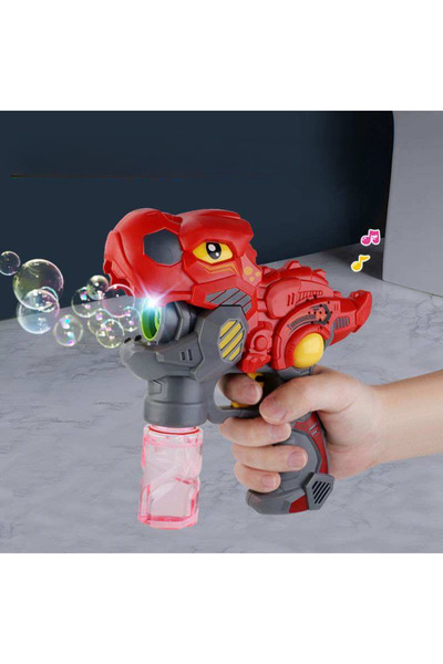 LUDIRO Pistol Baloane de Sapun, Dinozaur Rosu, Sunete si Lumini Interactive, 19x18x7 Cm, + 3 Ani