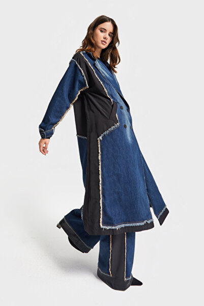 its basic Women's Jeans Color Oversized Double Piece Fabric Special Design Denim Trench Coat Coat