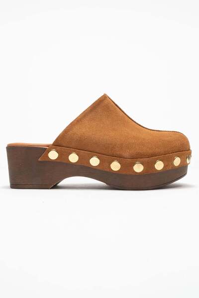 Zeynep Sıradağlı Sarine Women's Leather Clogs Sandals Tan Suede