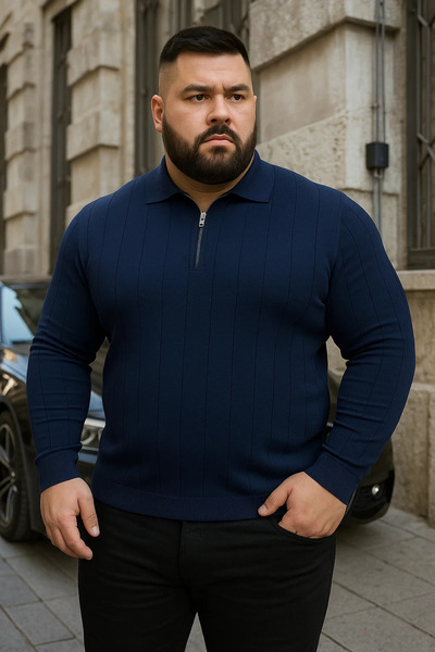 Maccali Ανδρικό πουλόβερ με γιακά πόλο μεγάλου μεγέθους, χειμερινό φαρδύ μπλε ναυτικό