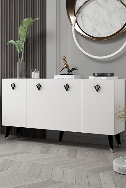 cantek dizayn 8208-32CT KB150 KONSOL, TV ÜNİTESİ BEYAZ-GÜMÜŞ-SİYAH