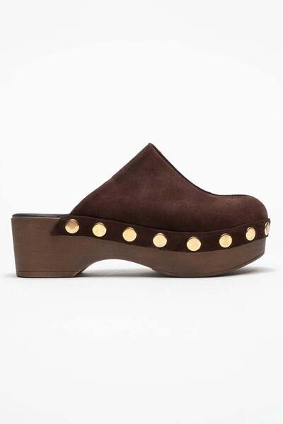 Zeynep Sıradağlı Sarine Women's Leather Clogs Sandals Brown Suede