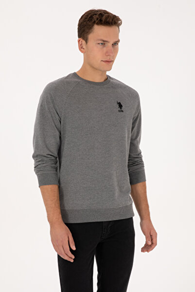 U.S. Polo Assn. Men's Regular Fit Crew Neck Anthracite Melange Basic Sweatshirt 50308103-Vr081