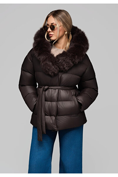 OMBRE Women's Insulated Jacket with Fur OW-JALP-0103 - Brown