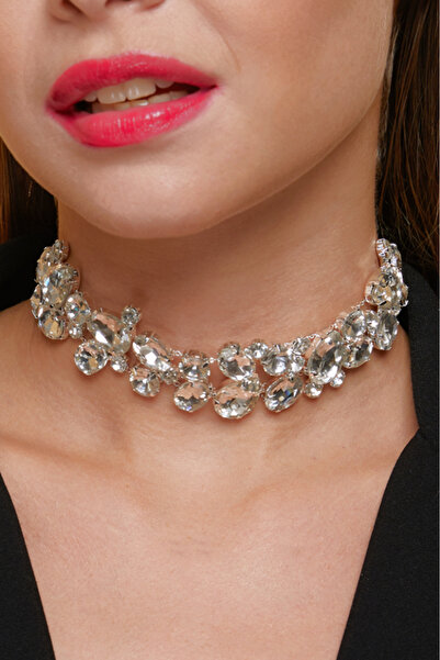 Jewelliss Kristal Salaş Damla Taşlı Kolye Modeli Kadın Zirkon Gümüş Choker Ta...