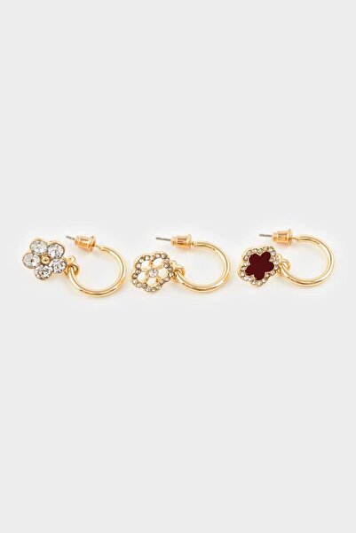 DeFacto Women's Gold 5-Piece Flower Themed Earrings G1270Axns