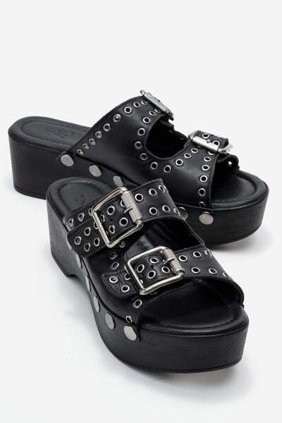 Zeynep Sıradağlı Sandira Kadın Deri Takunya Sandalet Siyah