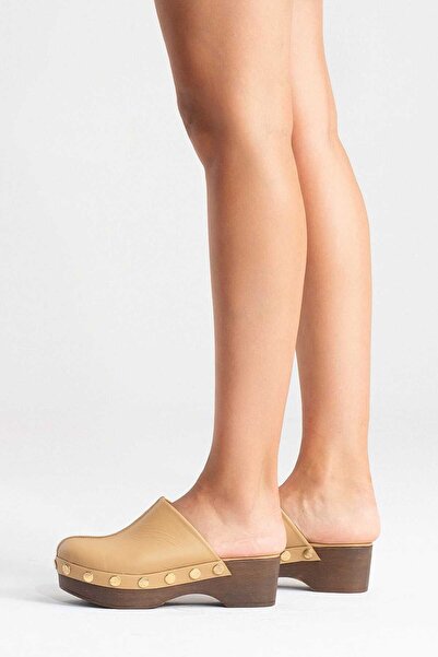 Zeynep Sıradağlı Sarine Women's Leather Clogs Sandals Caramel