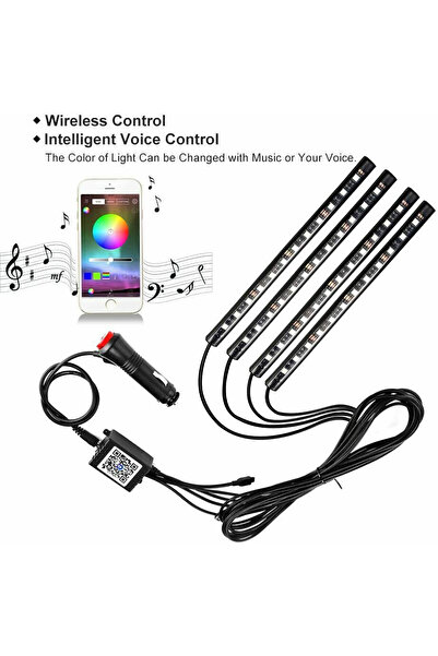 OEM Kit 4 Lumini Ambientale RGB cu Aplicatie Telefon Bluetooth, 12V, 12 LED, ...
